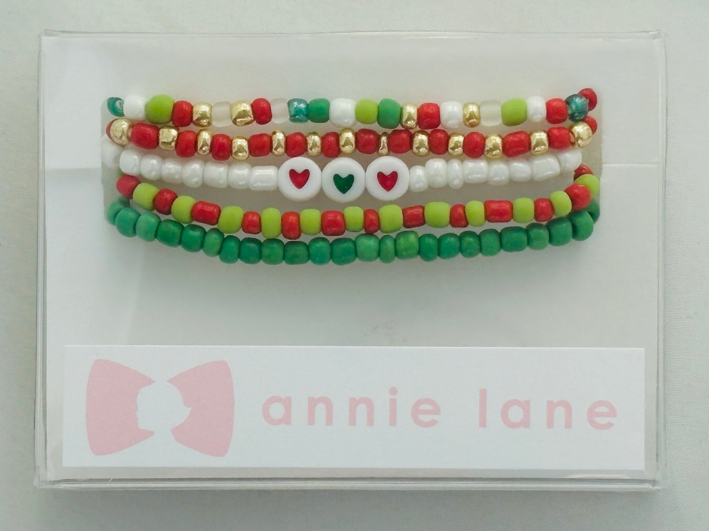 Holiday set of five bracelets - bright red/green