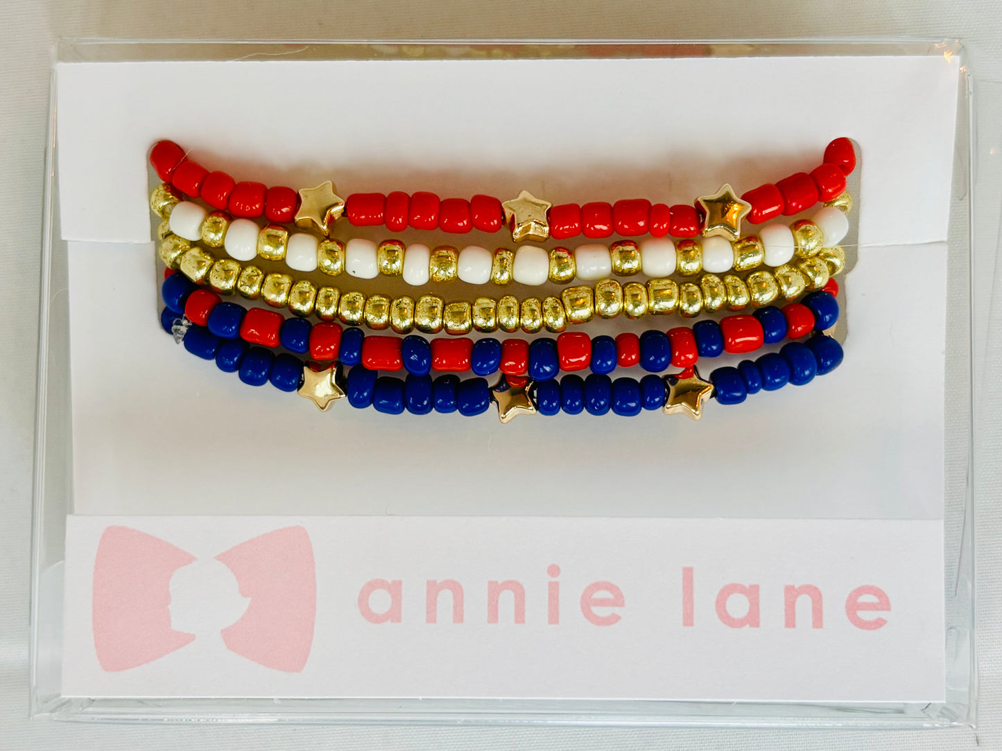 Beaded Bracelets - Red, White & Blue Bold - Set of 5