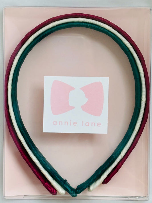 Holiday set of three headbands - warm red/emerald/cream