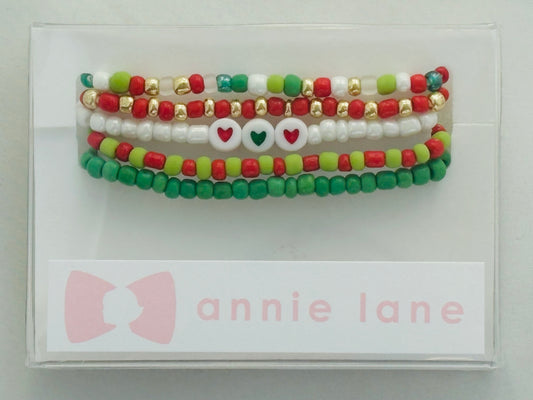 Holiday set of five bracelets - bright red/green