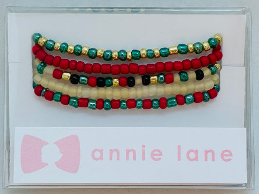 Holiday set of five bracelets - deep red/emerald