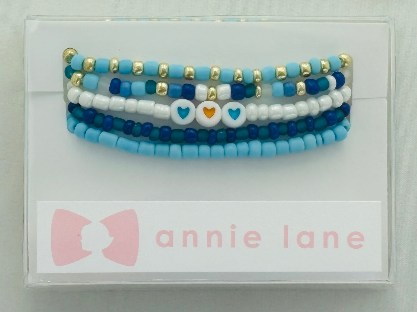 Holiday set of five bracelets - blue/gold