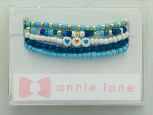 Holiday set of five bracelets - blue/gold