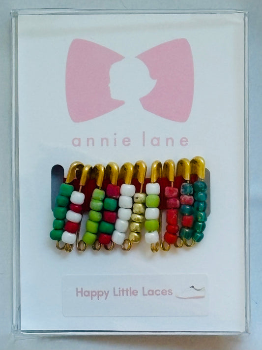 Holiday set of shoelace pins - small bright red/green