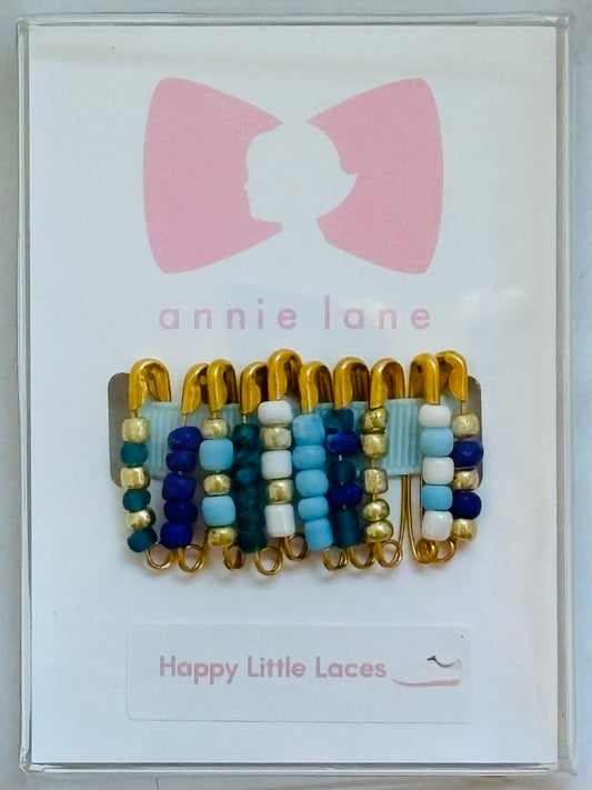 Holiday set of shoelace pins - small bright blue/gold