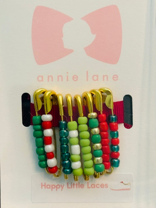 Holiday set of shoelace pins - large bright red/green