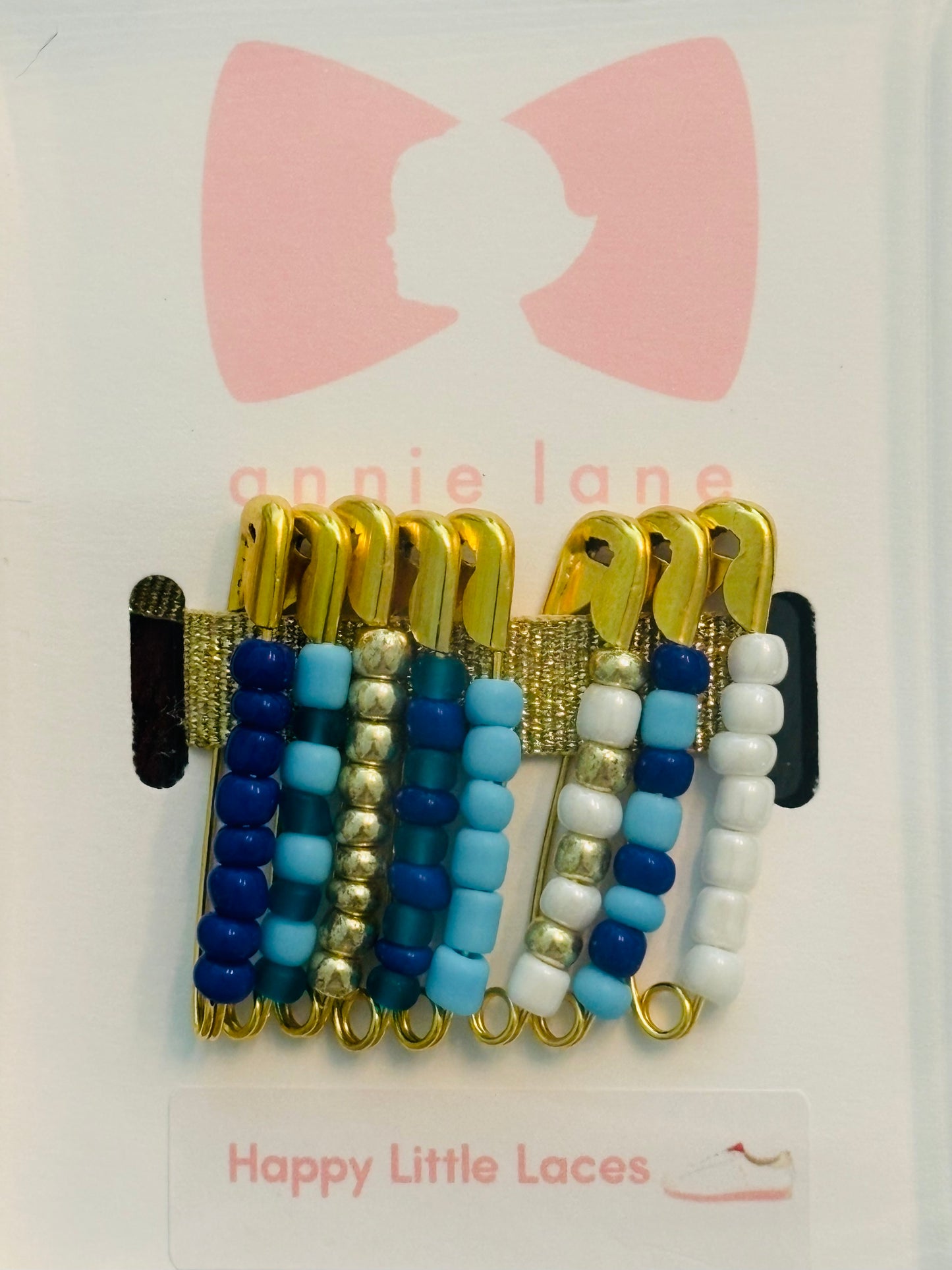 Holiday set of shoelace pins - large bright blue/gold