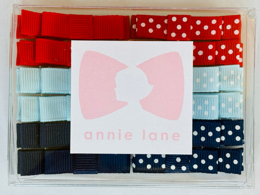 Hair Bows - Patriotic - Red, White & Blue Polka Dot - Set of 12