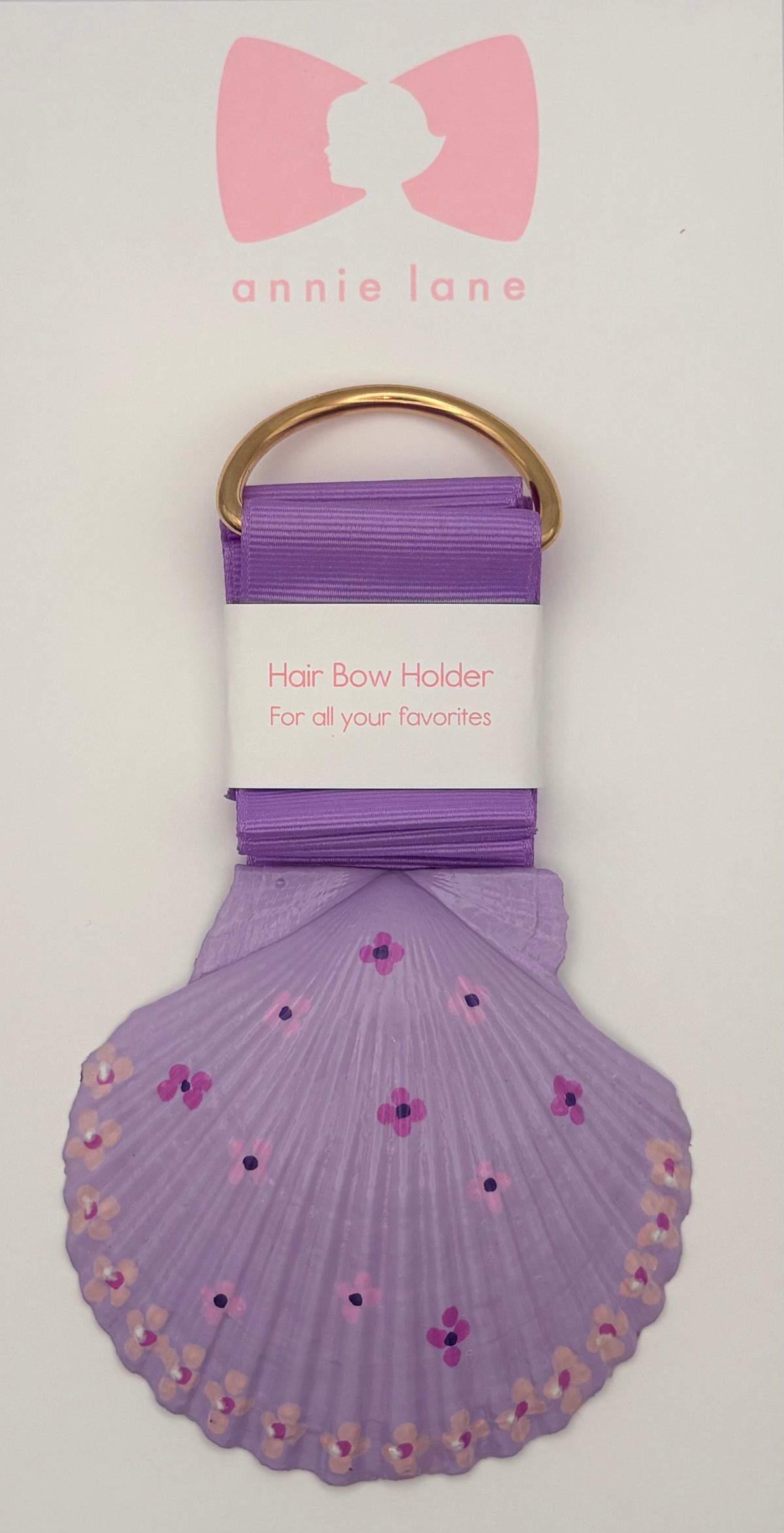 Hand-Painted Scallop Shell Hair Bow Holder - Lavender