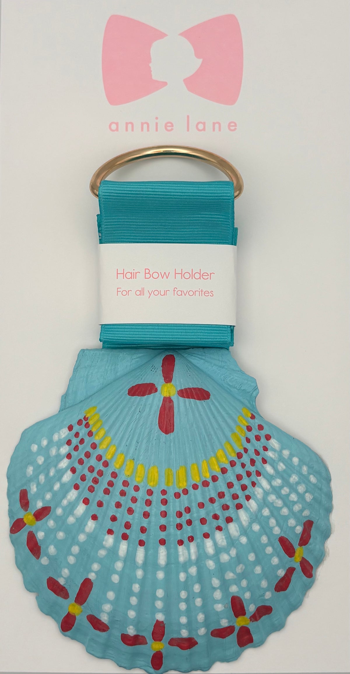 Hand-Painted Scallop Shell Hair Bow Holder - Turquoise