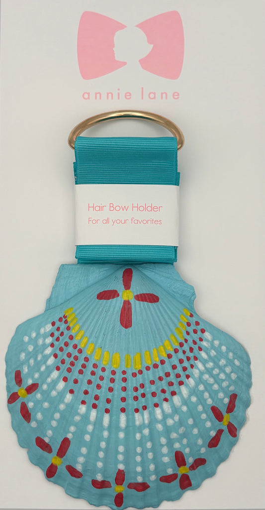 Hand-Painted Scallop Shell Hair Bow Holder - Turquoise