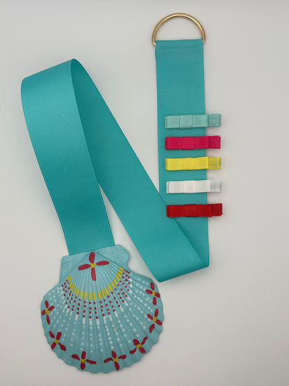 Hand-Painted Scallop Shell Hair Bow Holder - Turquoise