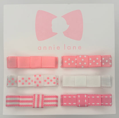The Perfect Hair Bow - Set of Six - Pink & White Mixed Patterns