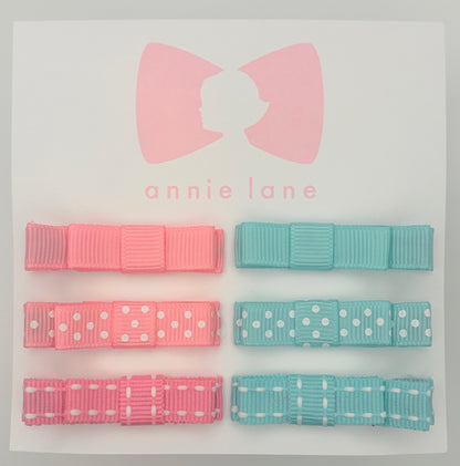 The Perfect Hair Bow - Set of Six - Pink & Aqua Mixed Patterns