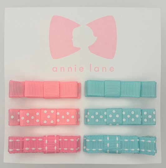The Perfect Hair Bow - Set of Six - Pink & Aqua Mixed Patterns
