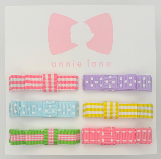 The Perfect Hair Bow - Set of Six - Pastel Stripes & Polka Dots