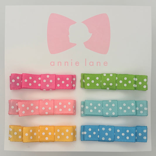 The Perfect Hair Bow - Set of Six - Bright Rainbow Polka Dots