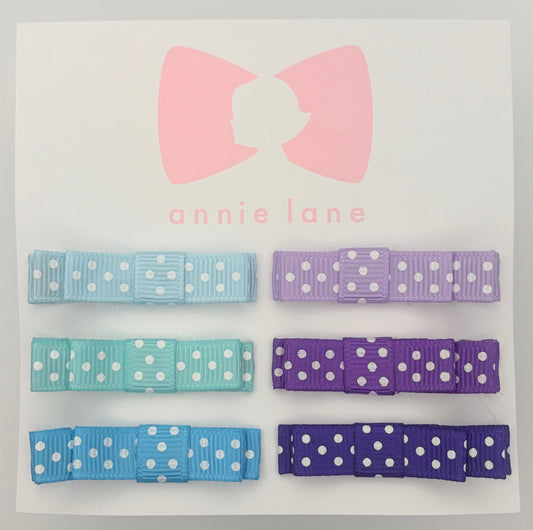 The Perfect Hair Bow - Set of Six - Blue & Purple Polka Dots