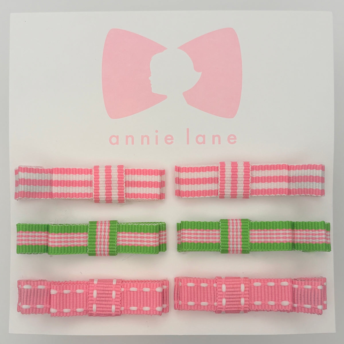 The Perfect Hair Bow - Set of Six - Pink & Green Stripes