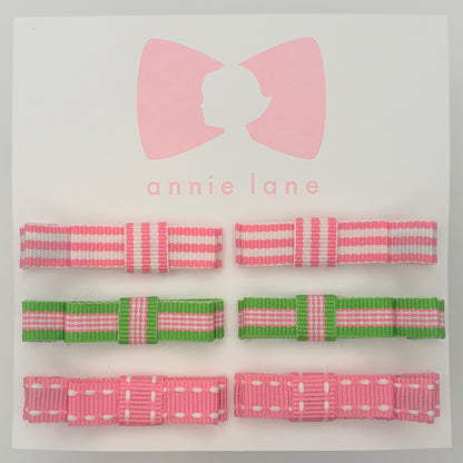 The Perfect Hair Bow - Set of Six - Pink & Green Stripes