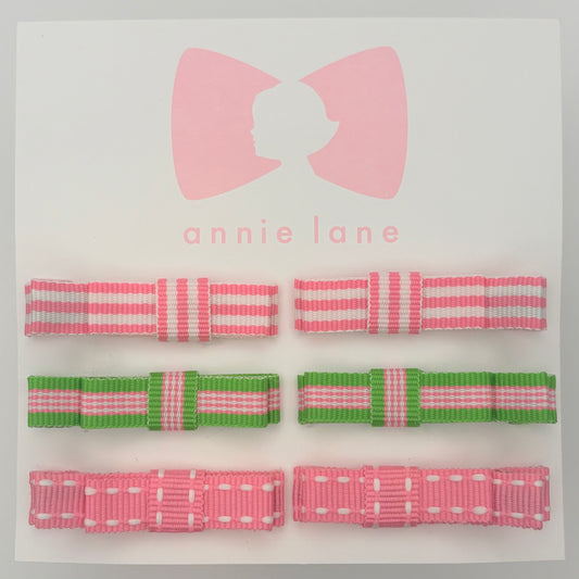The Perfect Hair Bow - Set of Six - Pink & Green Stripes