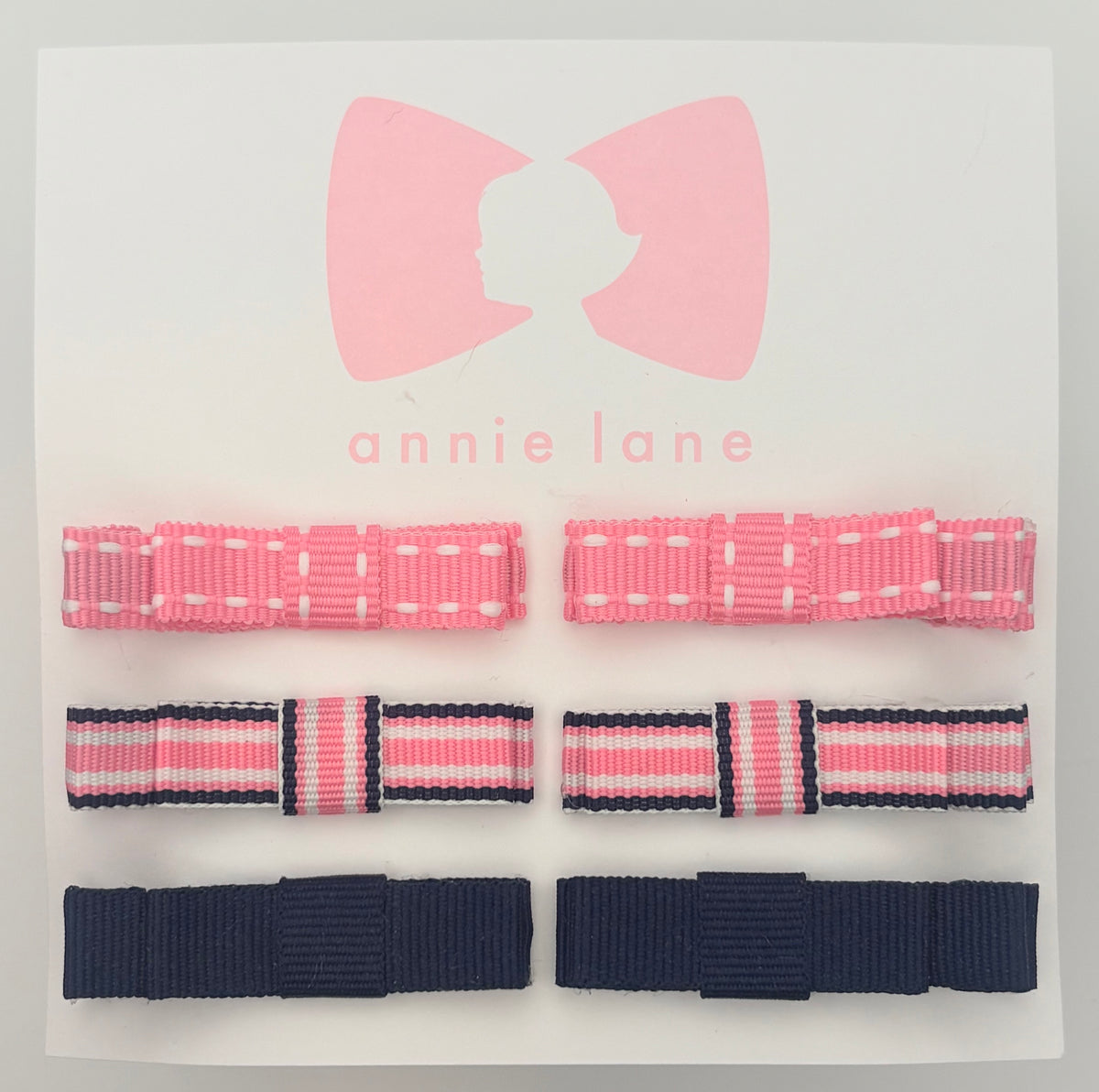 The Perfect Hair Bow - Set of Six - Pink & Navy Stripes