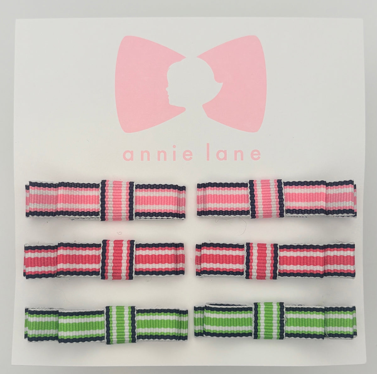 The Perfect Hair Bow - Set of Six - Navy, Pink & Green Stripes