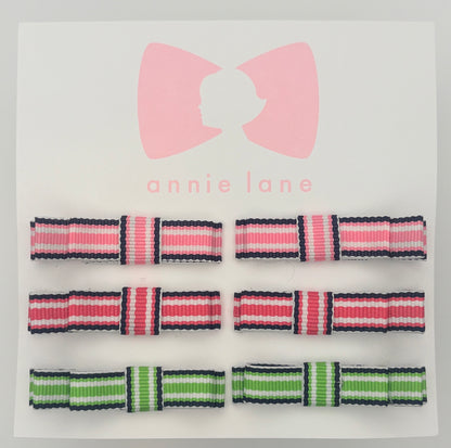 The Perfect Hair Bow - Set of Six - Navy, Pink & Green Stripes