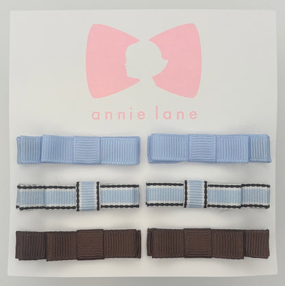 The Perfect Hair Bow - Set of Six - Dusty Blue & Brown Solids