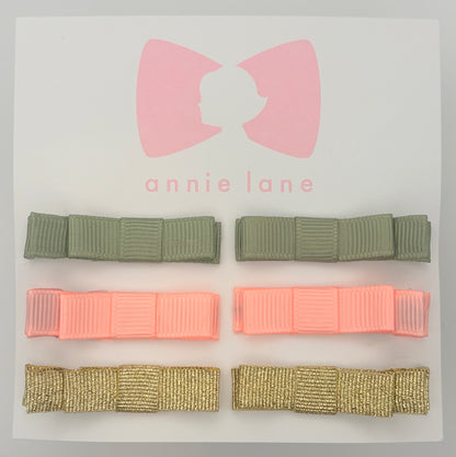 The Perfect Hair Bow - Set of Six - Sage, Peach & Gold Solids