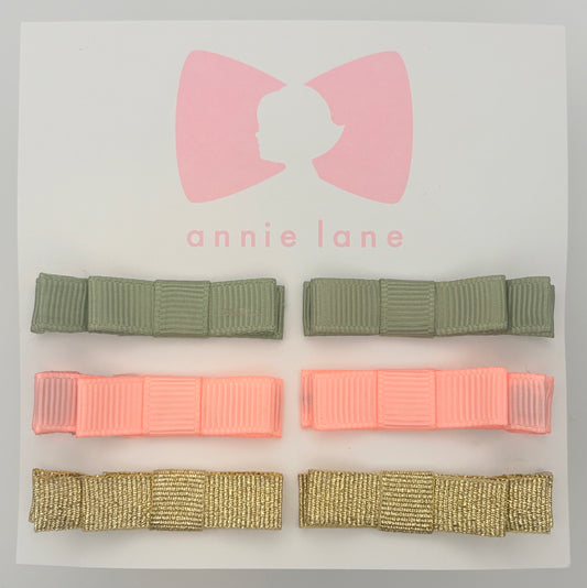 The Perfect Hair Bow - Set of Six - Sage, Peach & Gold Solids