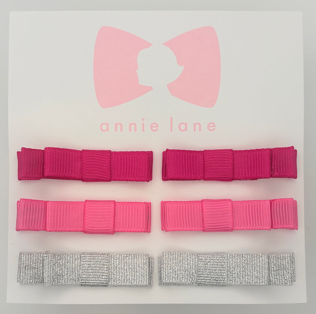 The Perfect Hair Bow - Set of Six - Pink & Silver Solids