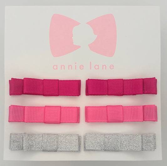 The Perfect Hair Bow - Set of Six - Pink & Silver Solids