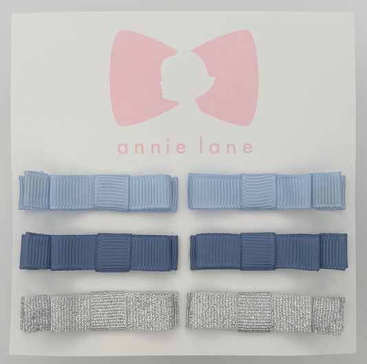 The Perfect Hair Bow - Set of Six - Blue & Silver Solids