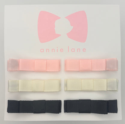 The Perfect Hair Bow - Set of Six - Pink, Ivory & Black Solids