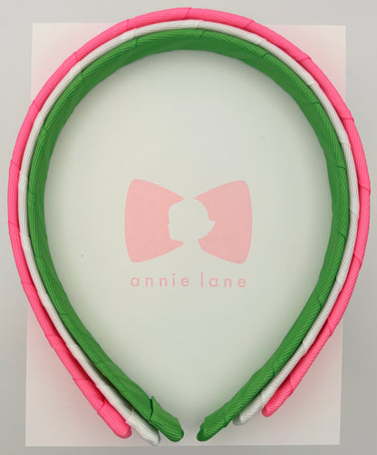 Headbands - Set of Three - Sorbet, White & Leaf Green