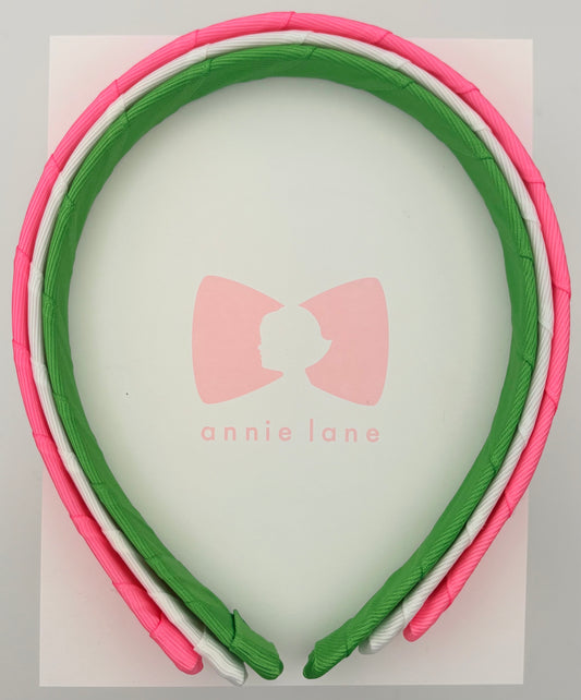 Headbands - Set of Three - Sorbet, White & Leaf Green