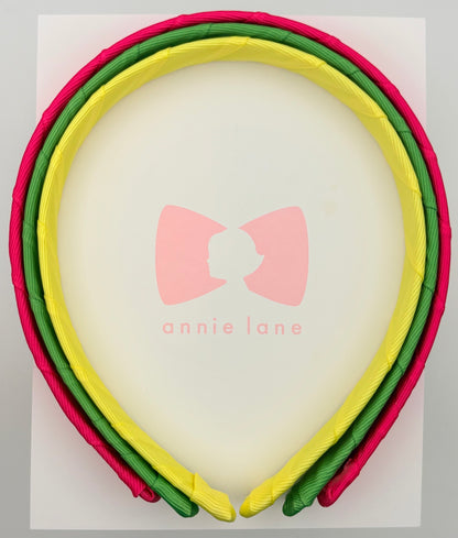 Headbands - Set of Three - Shocking Pink, Leaf Green & Lemon