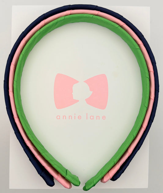 Headbands - Set of Three - Navy, Pink & Leaf Green