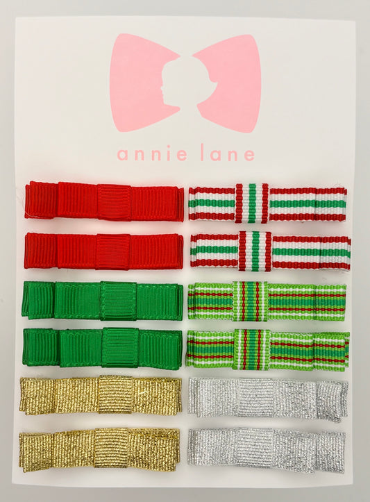 The Perfect Hair Bow - Set of 12 - Bright Red & Green