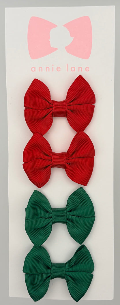 The Sweetest Hair Bow - Set of Four - Red & Forest Green