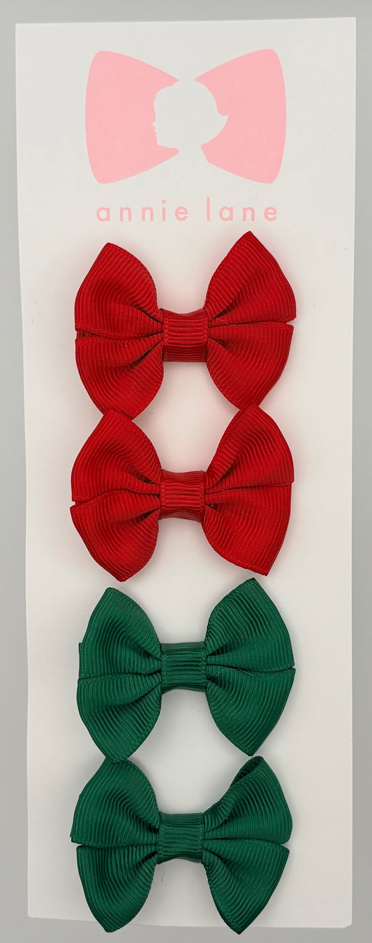 The Sweetest Hair Bow - Set of Four - Red & Forest Green