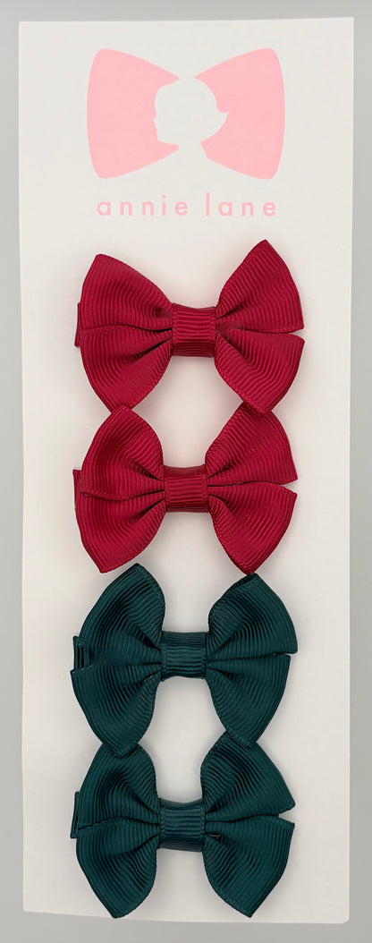 The Sweetest Hair Bow - Set of Four - Raspberry Pink & Hunter