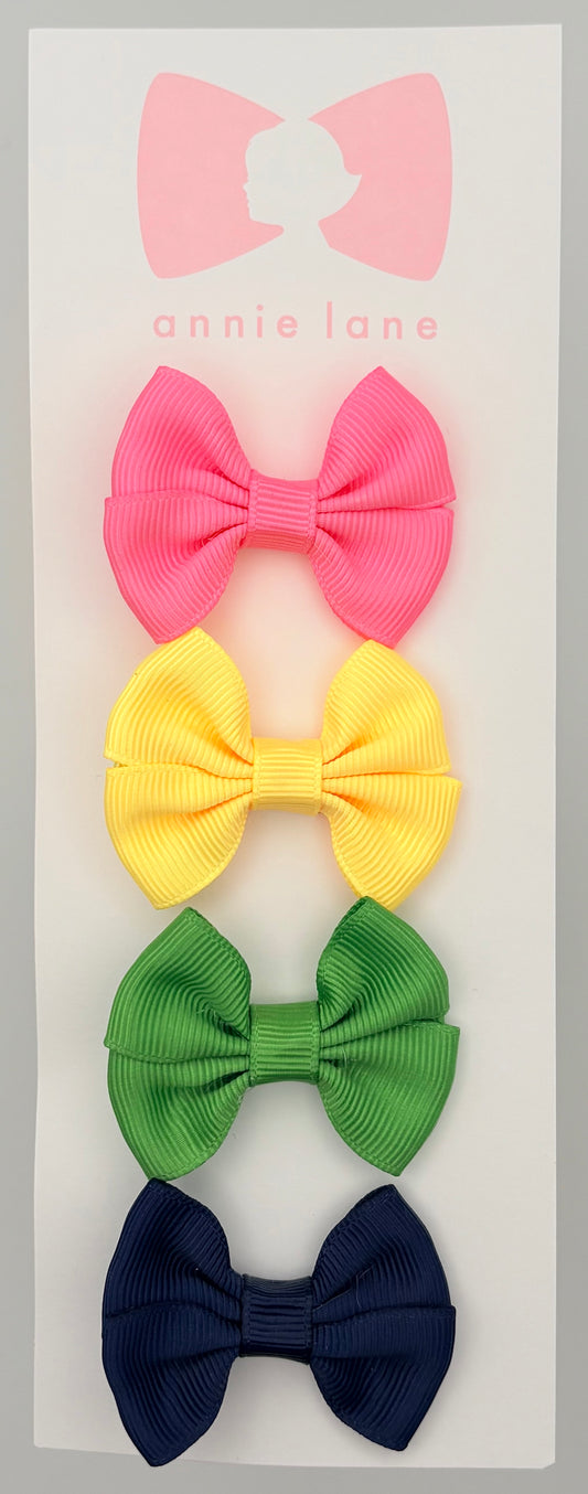 The Sweetest Hair Bow - Set of Four - Bright Pink, Yellow, Green & Navy