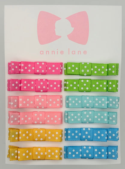 The Perfect Hair Bow - Set of 12 - Rainbow Polka Dots