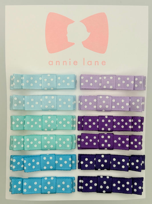 The Perfect Hair Bow - Set of 12 - Blue & Purple Polka Dots