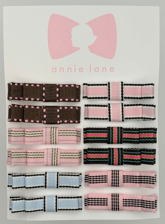 The Perfect Hair Bow - Set of 12 - Pink & Brown Stripes