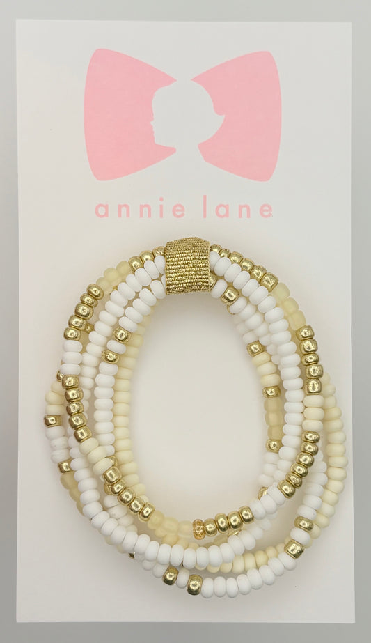 Bracelets - Set of Five - Teen/Adult White & Gold