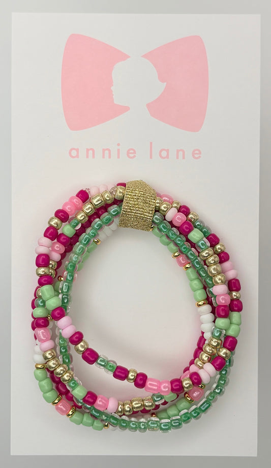 Bracelets - Set of Five - Teen/Adult Pink & Green