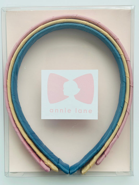 Headbands - Classic Grosgrain - Vintage Blue, Light Gold & Dusty Rose - Set of 3